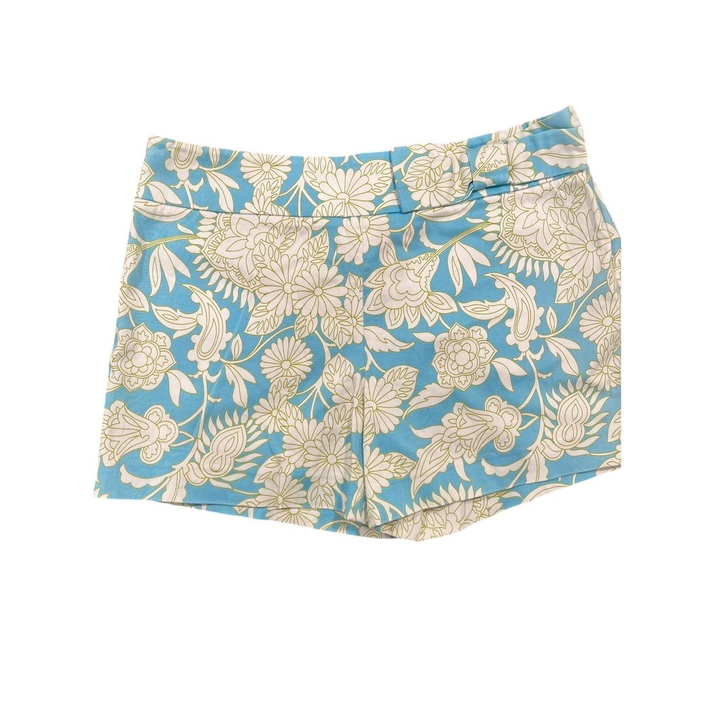 Tibi Floral Print Shorts Blue White Green Bow Accent Side Zip Size 8 RN 98292